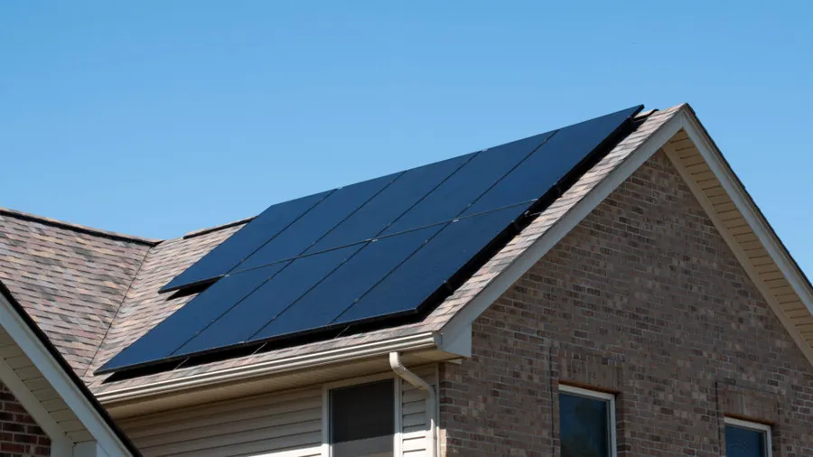 Residential home with solar panels on the roof